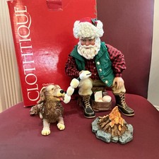 Clothtique Possible Dreams Santa w/ Dog Campfire “S’mores for Santa” Christmas picture