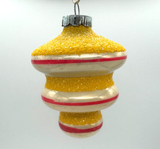 Vintage Shiny Brite Yellow Mica Striped UFO Tornado Glass Ornament picture