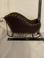 Vintage Brown & Gold Metal Sleigh Holiday Decor Display Piece picture