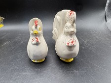 Vintage Ceramic Rooster Hen Chicken Salt Pepper Shakers Farmhouse Set picture