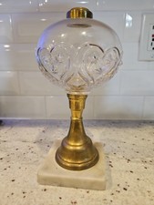 Antique 1860s Civil War Era Clear Embossed Glass Whale Oil Lamp Marble Base  picture