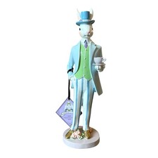 Tophat & Tail Gentleman Easter Bunny Holding Teacup 14in Pastel Decor NEW picture