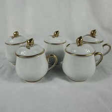 5 Antique Coiffe Limoges Pot de Crème France Porcelain White And Gold picture