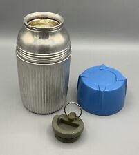 Antique Vtg Ribbed Aluminum Thermos Landers Frary & Clark Blue Lid/Cup picture