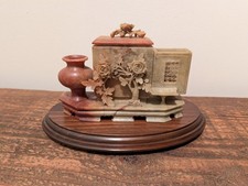 Vintage Carved Soapstone Floral Panel & Vase Sculpture on Wood Stand 7
