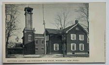 NJ Postcard Woodbury Deptford Library Friendship Fire House FD Dept station picture