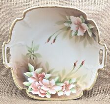 Atq Hand Painted Nippon Floral Flourish Fruit Dish W/Handles & Gold Trim/Accent picture