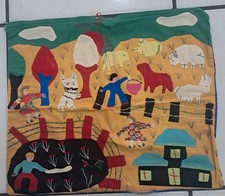 Vintage Handmade Peruvian Arpillera Folk Art 3D Applique Tapestry Pillowcase  picture