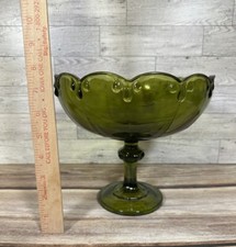 Vintage Indiana Glass Avocado Green Pedestal Teardrop Compote 8