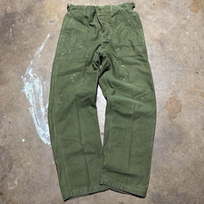 VINTAGE 60s SATEEN OG-107 VIETNAM WAR ERA MILITARY PANTS BUTTON FLY COTTON 30x30 picture