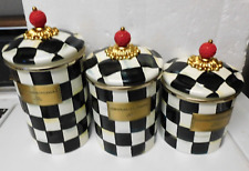 MACKENZIE-CHILD'S COURTLY CHECK HAND PAINTED, 3 PIECE CANISTER SET,NEW picture