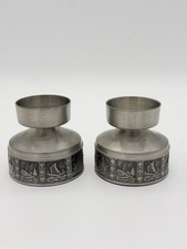 Selandia Norway Pewter Short Candlestick 1960’s Nautical Sailing Boat 2.5”H Pair picture