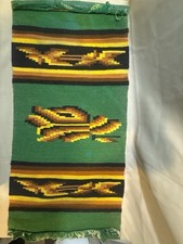 Vintage Handwoven Mexican Serape Rug Blanket Green Southwestern 40x20 picture