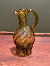Vintage Mid-Century Hand-Blown Amber Art Glass Mini Pitcher picture
