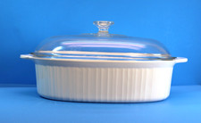 HTF Vtg French White F-14-8 Corning Ware 4 Qt Oval Baking Dish w Pyrex Lid picture