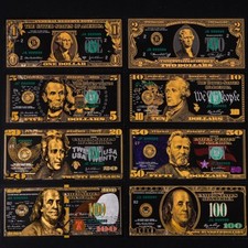 USA, SET, BLACK & GOLD EDITION-$1-100, 8Pcs Gold Foil Banknote, UNC picture
