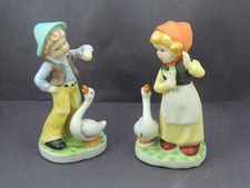 Pair of Porcelain Vintage 1980's hand painted boy & Girl Figurines 6 inches Tall picture