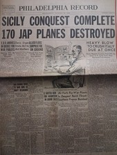 1943 PHILADELPHIA RECORD Aug 18 SICILY CONQUEST WWII picture