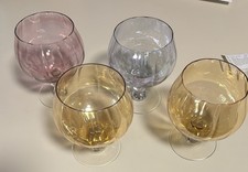 Lot 4 Vintage Handblown Brandy Stemmed Snifter Amber Pink Blue Glass Italy picture