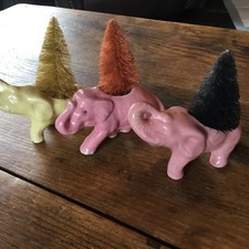 Vintage Glazed Pottery  Elephant Planter Succulent Figurine Pink Yellow Lot 3 picture
