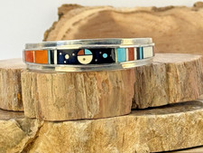 Harold Smith Navajo Handmade Sterling Silver Night Sky Inlay Bracelet--142.26 picture