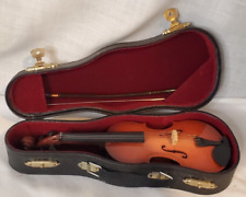 Miniature Wood Violin Instrument with Bow and Case Decorative Display Pc 7.5'' picture