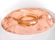 Depression Glass Pink Console Bowl with Rolled Edge Vintage Etched Floral... picture