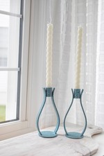 set of 2 Iron taper holders speckled turquoise paint signed by artist picture