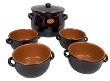 VTG Earthenware 6 PC Primitive Glazed Stoneware Bean Pot Crock Set New Italian picture
