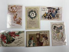 Antique New Year Postcards Lot of 6 Early 1900s Santa Auto Clock Embossed picture