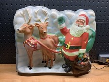 Vtg HTF Paramount Vinylite Plastic Lighted Vacuum Form 3D Santa & Reindeer picture