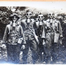 WW2 Photo US Army Soldiers Gas Masks WW2 Snapshot Vintage Old Black and White picture