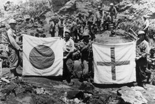 Members of Company F 147th Infantry display captured Japanese flag- Old Photo picture