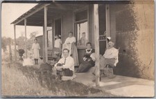 Vintage 1910s Real Photo RPPC Postcard Family Group on House Front Porch picture