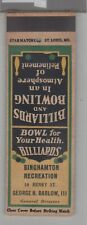 Matchbook Cover 1930s Star Match Co Billiards & Bowling Binghamton, NY picture