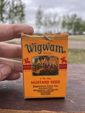 WIGWAM SPICES VINTAGE MUSTARD SEED BOX, CARPENTER COOK CO., MICHIGAN  picture
