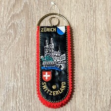 Vintage Zurich Switzerland Embroidered Faux Leather Red Felt Souvenir Keychain picture