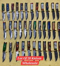 Set of 20 HANDMADE DAMASCUS STEEL HUNTING KNIVES 6inch W LEATHER SHEATH WHOLSALE picture