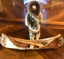 VNTG ALASKAN INUIT DOLL 7.5”& BIRCHWOOD CANOE 11” picture