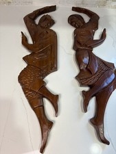 Vintage Carved Exotic Hardwood Dancing Couple Thailand Set Of 2 picture
