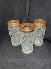 Vtg 1970s Anchor Hocking Wexford Gold Rim Glasses Set of 3 Juice Tumblers MINT picture