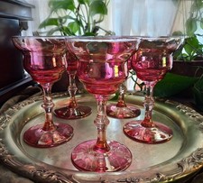 MCM Vintage Cranberry Gold Luster Cocktail Champagne Sherbet Glass Coupes Set 5 picture