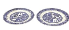 2 old willow plates blue and white ironstone straffordshire england 10” picture