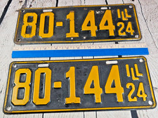 Vintage 1924 Illinois License Plate Matching Pair Set Vtg Antique ILL 24 Black picture
