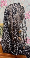 Handmade Long Black Metallic Mantilla • 31.5