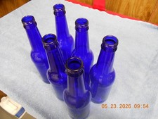 lot of 6 cobalt blue glass beer bottles for vases, crafts, picture
