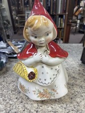 Vintage 1950’s Hull Pottery Little Red Riding Hood Cookie Jar w/ Flowers & Gold picture