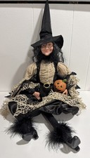 RARE WITCH HALLOWEEN DECOR SHELF TABLE SITTER pumpkin excellent condition 29” picture