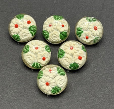 Vintage Set of 6 2pc. Glass FLOWER/FLORAL Buttons - 9/16