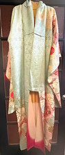 Beautiful vintage powder blue silk Furisode kimono with pink red embroidery picture